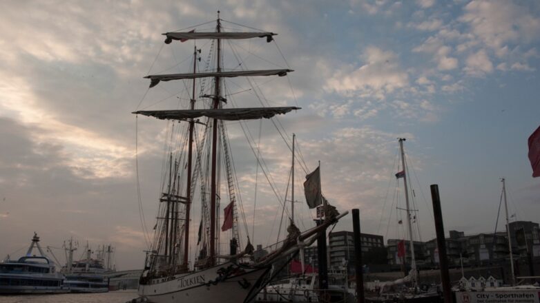 Blick auf den Ovelgönner Traditionshafen in Hamburg.