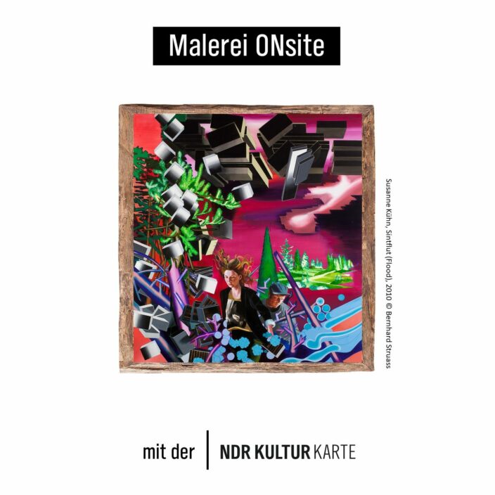 Ein farbenreiches Gemälde. Dazu die Schrift "Malerei ONsite mit der NDR Kultur Karte".